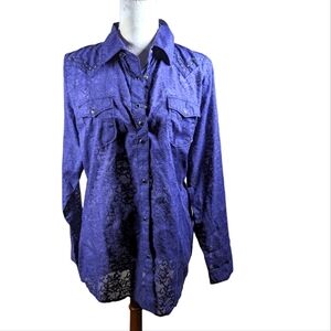 Rock 47 by Wrangler Long Sleeve Top Purple with Lace and Rhinestone Accents L